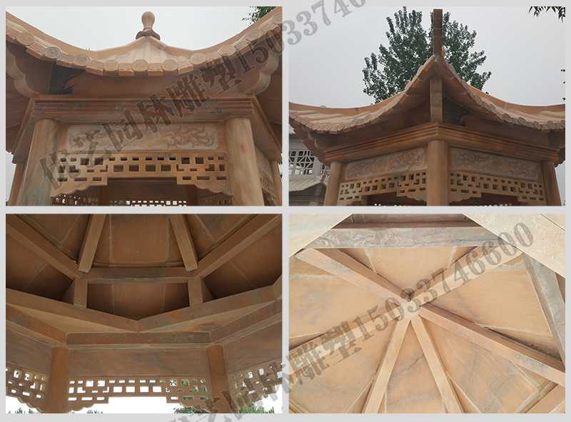 中式大理石涼亭，石雕六角亭子細(xì)節(jié)圖，定制中式景觀涼亭